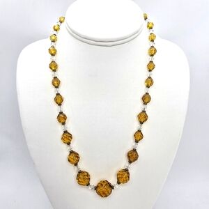 Art Deco Antique Amber Czech Glass Beads Necklace Chain Strung 1920's Art Deco